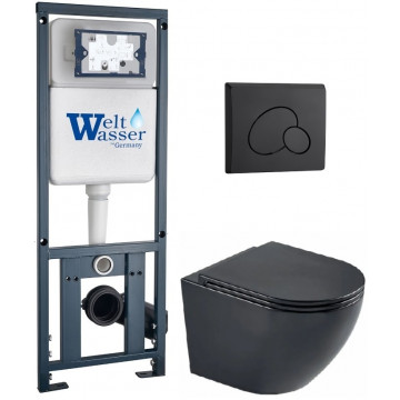 Подвесной унитаз с инсталляцией WeltWasser Marberg 410 / Merzbach 043 MT-BL / MAR 410 RD MT-BL 10000011352 черный матовый