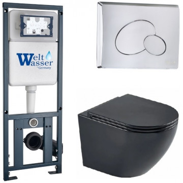 Подвесной унитаз с инсталляцией WeltWasser Marberg 410 / Merzbach 043 MT-BL / MAR 410 RD-CR 10000011350 черный матовый