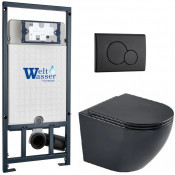 Подвесной унитаз с инсталляцией WeltWasser Marberg 507 / Merzbach 043 MT-BL / MAR 507 RD MT-BL 10000011359 черный матовый