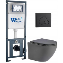 Подвесной унитаз с инсталляцией WeltWasser Marberg 410 / Merzbach 043 MT-GR / MAR 410 RD MT-BL 10000011392 серый матовый
