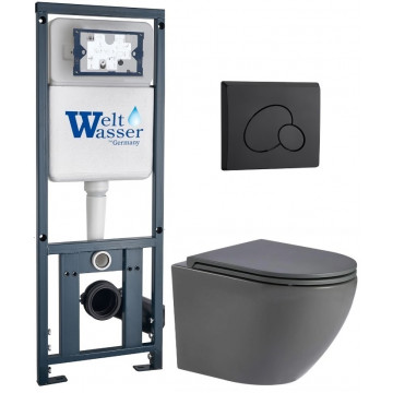Подвесной унитаз с инсталляцией WeltWasser Marberg 410 / Merzbach 043 MT-GR / MAR 410 RD MT-BL 10000011392 серый матовый
