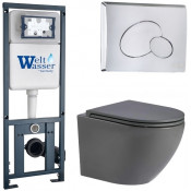 Подвесной унитаз с инсталляцией WeltWasser Marberg 410 / Merzbach 043 MT-GR / MAR 410 RD-CR 10000011390 серый матовый