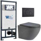 Подвесной унитаз с инсталляцией WeltWasser Marberg 507 / Merzbach 043 MT-GR / MAR 507 RD MT-BL 10000011399 серый матовый