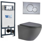Подвесной унитаз с инсталляцией WeltWasser Marberg 507 / Merzbach 043 MT-GR / MAR 507 RD-CR 10000011397 серый матовый