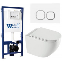 Подвесной унитаз с инсталляцией WeltWasser Bamberg 525 / Merzbach 043 XL GL-WT / Bamberg WT 10000013792 белый глянцевый