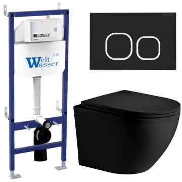 Подвесной унитаз с инсталляцией WeltWasser Bamberg 460 / Merzbach 043 XL MT-BL / Bamberg BL 10000014127 черный матовый