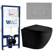 Подвесной унитаз с инсталляцией WeltWasser Bamberg 525 / Merzbach 043 XL MT-BL / Bamberg CR 10000014134 черный матовый
