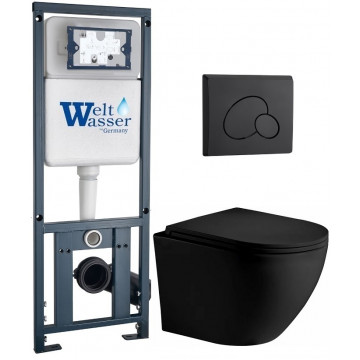 Подвесной унитаз с инсталляцией WeltWasser Marberg 410 / Merzbach 043 XL MT-BL / MAR 410 RD MT-BL 10000014142 черный матовый