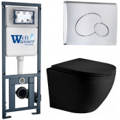 Подвесной унитаз с инсталляцией WeltWasser Marberg 410 / Merzbach 043 XL MT-BL / MAR 410 RD-CR 10000014143 черный матовый
