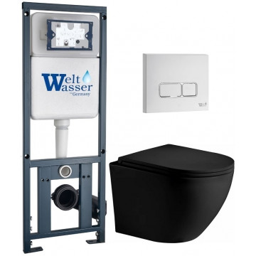 Подвесной унитаз с инсталляцией WeltWasser Marberg 410 / Merzbach 043 XL MT-BL / MAR 410 SE GL-WT 10000014144 черный матовый
