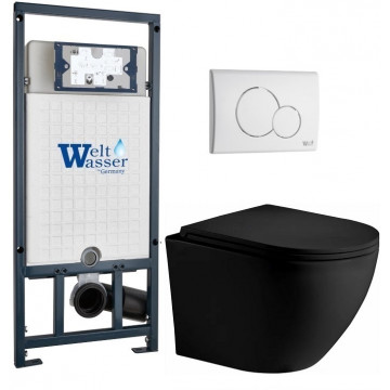 Подвесной унитаз с инсталляцией WeltWasser Marberg 507 / Merzbach 043 XL MT-BL / MAR 507 RD GL-WT 10000014147 черный матовый