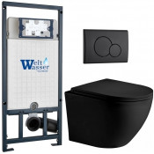 Подвесной унитаз с инсталляцией WeltWasser Marberg 507 / Merzbach 043 XL MT-BL / MAR 507 RD MT-BL 10000014149 черный матовый