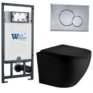 Подвесной унитаз с инсталляцией WeltWasser Marberg 507 / Merzbach 043 XL MT-BL / MAR 507 RD-CR 10000014150 черный матовый