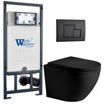 Подвесной унитаз с инсталляцией WeltWasser Marberg 507 / Merzbach 043 XL MT-BL / MAR 507 SE MT-BL 10000014152 черный матовый
