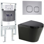 Подвесной унитаз с инсталляцией WeltWasser Amberg 497 ST / Salzbach 043 GL-BL / Amberg RD-CR 10000013468 черный глянцевый