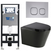 Подвесной унитаз с инсталляцией WeltWasser Amberg 506 / Salzbach 043 GL-BL / Amberg RD-CR 10000013473 черный глянцевый
