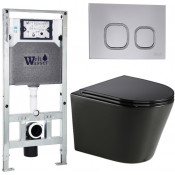 Подвесной унитаз с инсталляцией WeltWasser Amberg 506 ST / Salzbach 043 GL-BL / Amberg RD-CR 10000013478 черный глянцевый