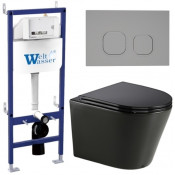 Подвесной унитаз с инсталляцией WeltWasser Bamberg 460 / Salzbach 043 GL-BL / Bamberg CR 10000013483 черный глянцевый