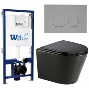 Подвесной унитаз с инсталляцией WeltWasser Bamberg 525 / Salzbach 043 GL-BL / Bamberg CR 10000013487 черный глянцевый