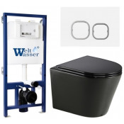 Подвесной унитаз с инсталляцией WeltWasser Bamberg 525 / Salzbach 043 GL-BL / Bamberg WT 10000013488 черный глянцевый