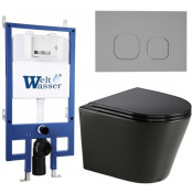 Подвесной унитаз с инсталляцией WeltWasser Bamberg 545 / Salzbach 043 GL-BL / Bamberg CR 10000013491 черный глянцевый