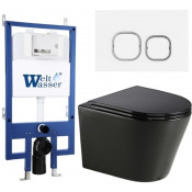 Подвесной унитаз с инсталляцией WeltWasser Bamberg 545 / Salzbach 043 GL-BL / Bamberg WT 10000013492 черный глянцевый