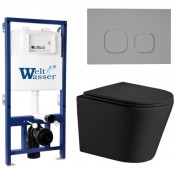 Подвесной унитаз с инсталляцией WeltWasser Bamberg 525 / Salzbach 043 MT-BL / Bamberg CR 10000012945 черный матовый