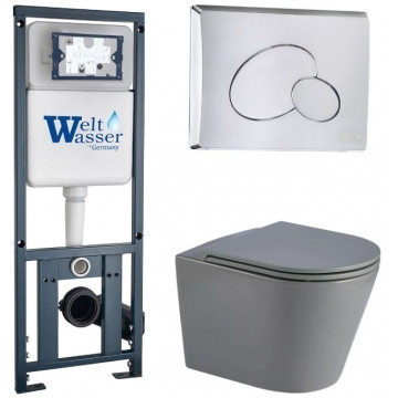 Подвесной унитаз с инсталляцией WeltWasser Marberg 410 / Salzbach 043 MT-GR / MAR 410 RD-CR 10000011587 серый матовый