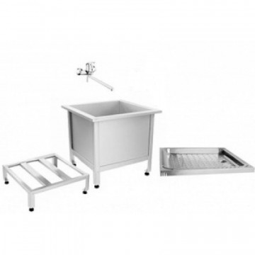 Слив технический из нержавеющей стали 800х800х450 мм, С ПОДДОНОМ, СМЕСИТЕЛЬ, ЛЕЙКА (ЭКОНОМ)