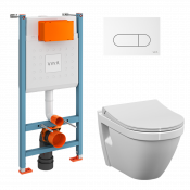 Унитаз с инсталляцией Vitra S50 9003B003-7203 с сиденьем микролифт и клавишей белый глянец