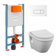 Унитаз с инсталляцией Vitra S50 9003B003-7203 с сиденьем микролифт и клавишей белый глянец