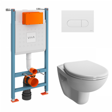 Унитаз с инсталляцией Vitra Normus 9773B003-7207 с сиденьем микролифт и клавишей белый глянец