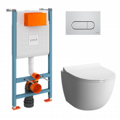 Унитаз с инсталляцией Vitra Sento 9830B003-7212 с сиденьем микролифт и клавишей глянцевый хром