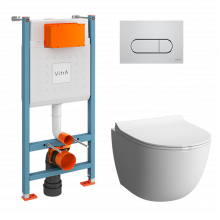 Унитаз с инсталляцией Vitra Sento 9830B003-7212 с сиденьем микролифт и клавишей глянцевый хром