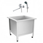 Слив технический (видуар) из нержавеющей стали 730х730х450 мм, СМЕСИТЕЛЬ, ТЕХ. ЛЕЙКА (ЭКОНОМ)