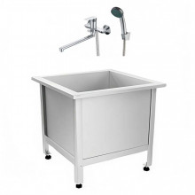 Слив технический из нержавеющей стали 800х800х450 мм, СМЕСИТЕЛЬ, ЛЕЙКА (ЭКОНОМ)