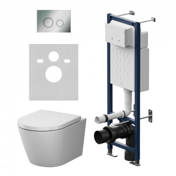 Комплект подвесного унитаза с инсталляцией Am.Pm X-Joy IS110151.851900 безободковый, с крышкой-сиденьем микролифт, белый глянцевый, с кнопкой глянцевый хром