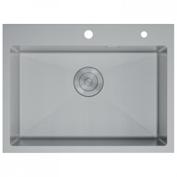 Кухонная мойка D&K DKS605004 с сифоном, корзиной, дозатором сатин