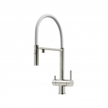 Смеситель для кухни Imola с краном для фильтра и гибким изливом, брашированный никель с белым, SC4010BNwh