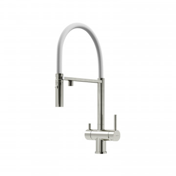 Смеситель для кухни Imola с краном для фильтра и гибким изливом, брашированный никель с белым, SC4010BNwh