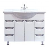 Тумба с раковиной Misty Жасмин 105 6 ящиков белая эмаль