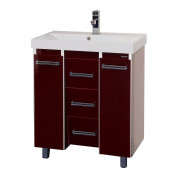 Тумба с раковиной Misty Джулия Qvatro 75 конус с 3 ящиками бордо