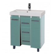 Тумба с раковиной Misty Джулия Qvatro 75 конус с 3 ящиками голубая