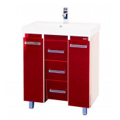 Тумба с раковиной Misty Джулия Qvatro 75 конус с 3 ящиками красная