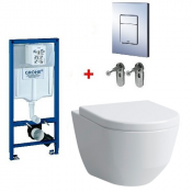 Подвесной унитаз с инсталляцией комплект Grohe 38772001 + Laufen PRO 8.2096.6.000.000.1 безободковый+сиденье Микролифт 8.9395.9.000.000.1