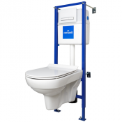 Подвесной унитаз с инсталляцией комплект Cersanit 5 в 1 City New Clean ON + Link PRO  безободковый S-SET-CITYC/LPRO/S-DL/WG-w