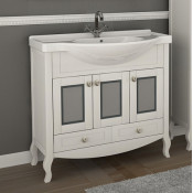 Тумба с раковиной АСБ-Мебель Флоренция 105 белая патина серебро витраж, массив ясеня