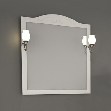 Зеркало АСБ-Мебель Флоренция 105 массив ясеня белое патина серебро со светильниками