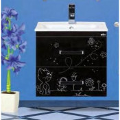 Тумба с раковиной Misty Kitty 60 подвесная с 2 ящиками, цвет черный