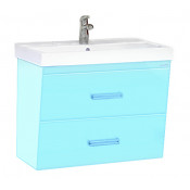 Тумба с раковиной Misty Джулия Qvatro 75 подвесная с 2 ящиками, цвет голубой